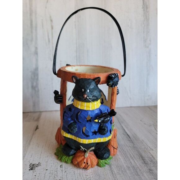 unbranded Other - Unique ceramic rustic hat tea light holder Lantern spider pumpkin Halloween home